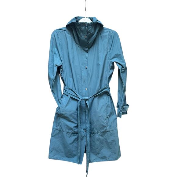 EILEEN FISHER Teal Belted Trench Coat M Lightweight Travel Jacket Minimalist - Picture 5 of 10